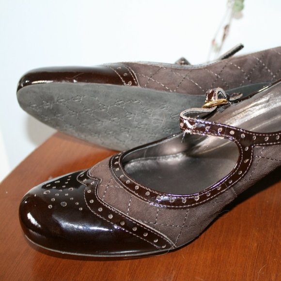 Franco Sarto Brown Leather and Suede Mary Jane High Heels - Picture 5 of 12